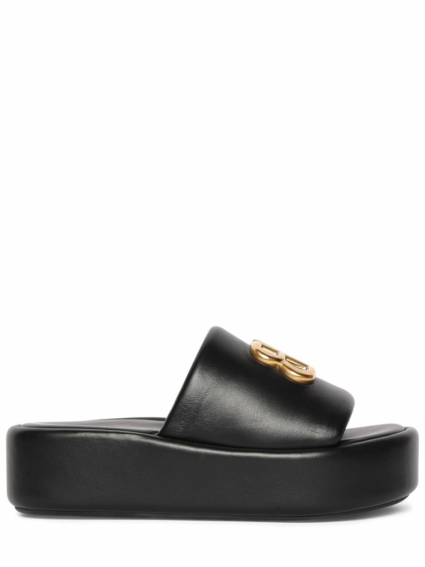 Photo: BALENCIAGA 80mm Bb Shiny Leather Slide Sandals