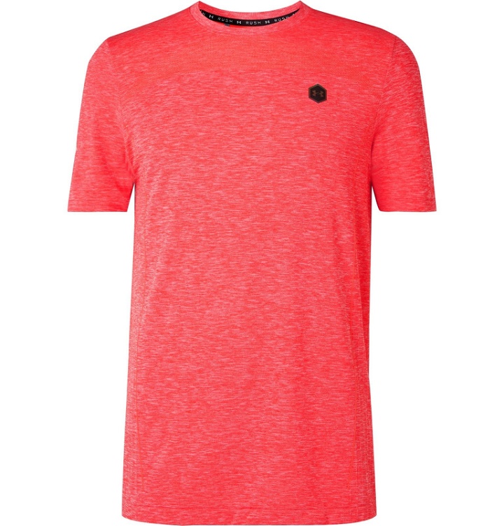 Photo: Under Armour - UA Rush Mesh-Panelled Celliant Mélange Stretch-Jersey T-Shirt - Red
