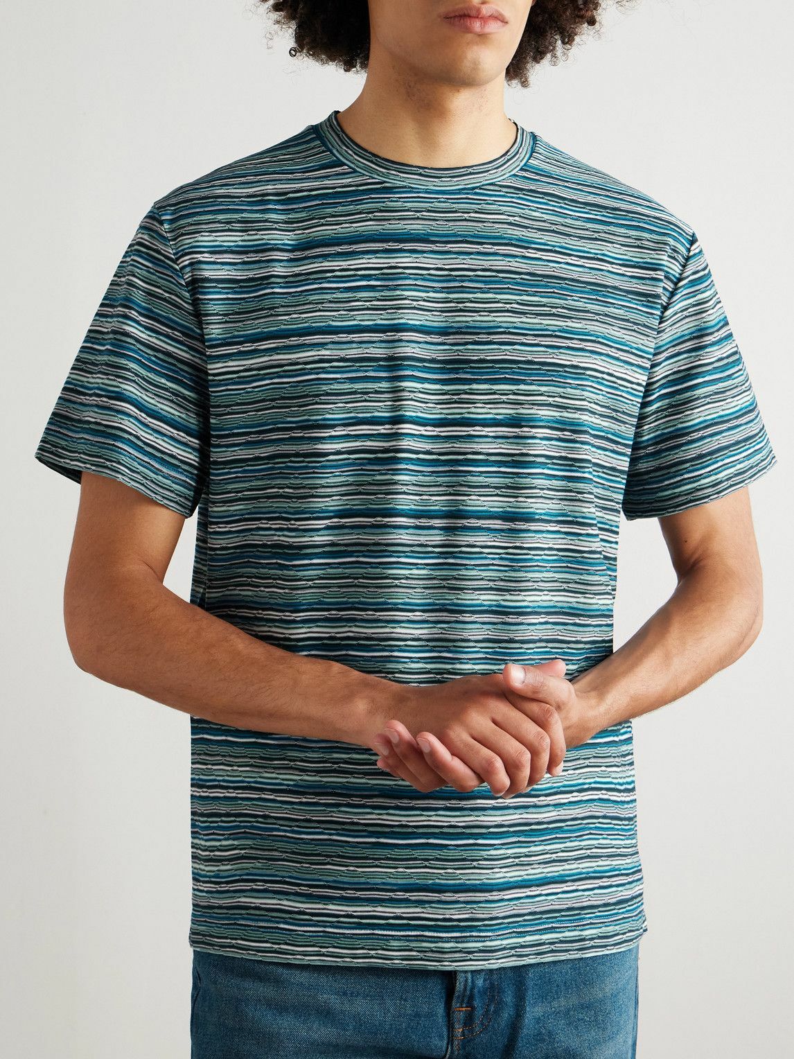 Missoni - Space-Dyed Cotton-Jersey Jacquard T-Shirt - Blue