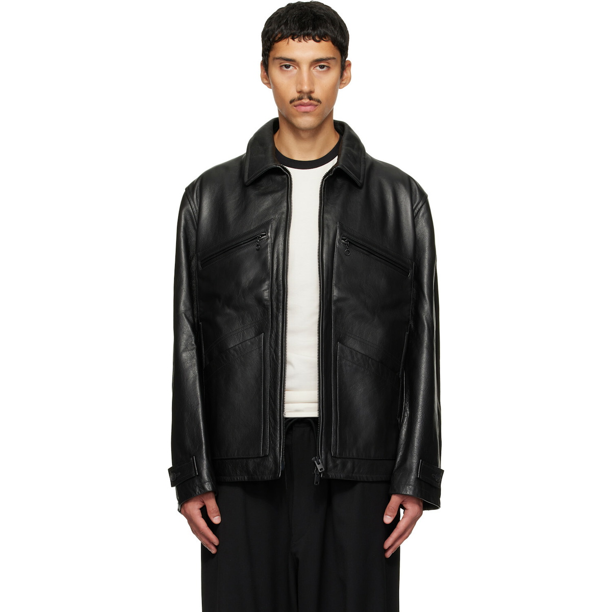 Y-3 Black Leather Blouson Jacket