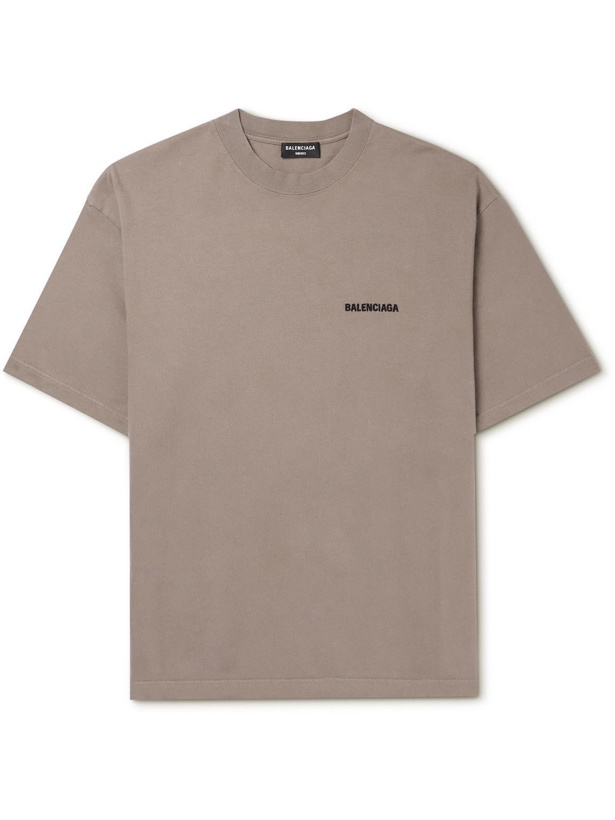 Photo: Balenciaga - Logo-Embroidered Cotton-Jersey T-Shirt - Neutrals