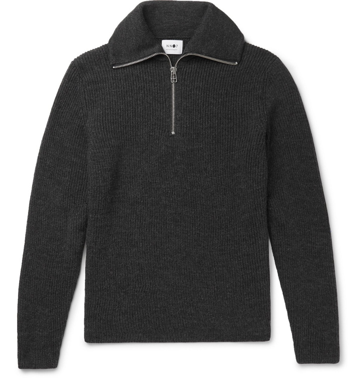 Photo: NN07 - Holger Ribbed Mélange Wool Half-Zip Sweater - Gray