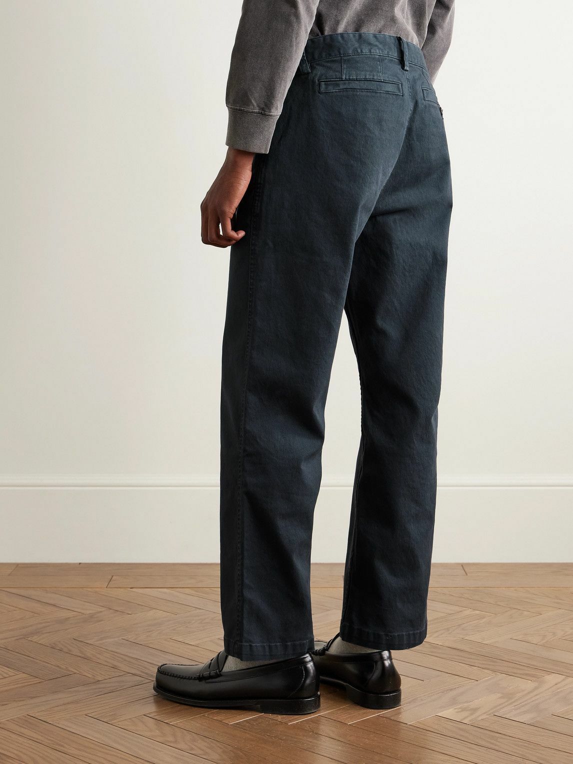 Corridor - Straight-Leg Garment-Dyed Stretch-Cotton Twill Trousers - Blue