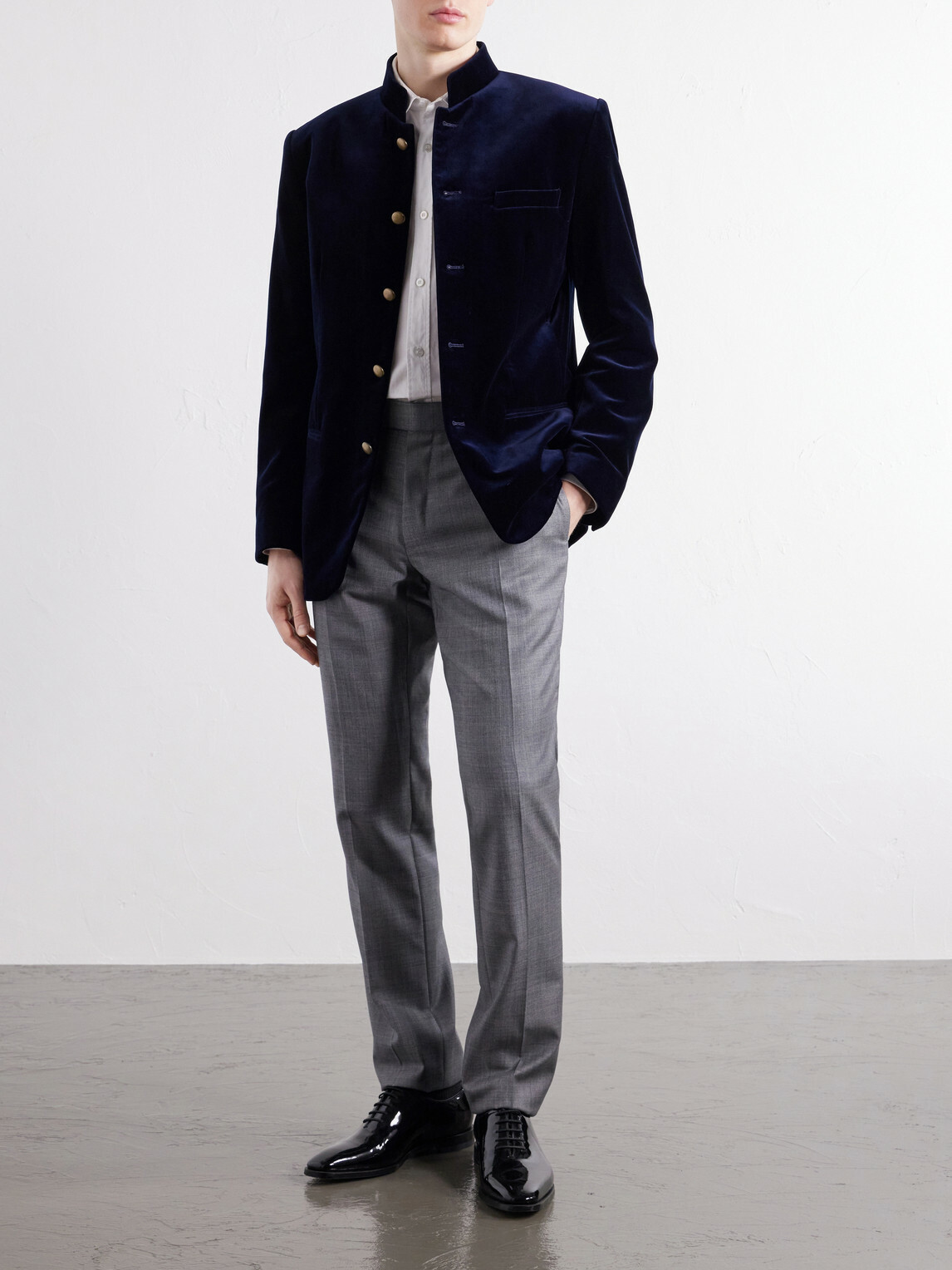 Favourbrook - Nehru Cotton-Velvet Blazer - Blue