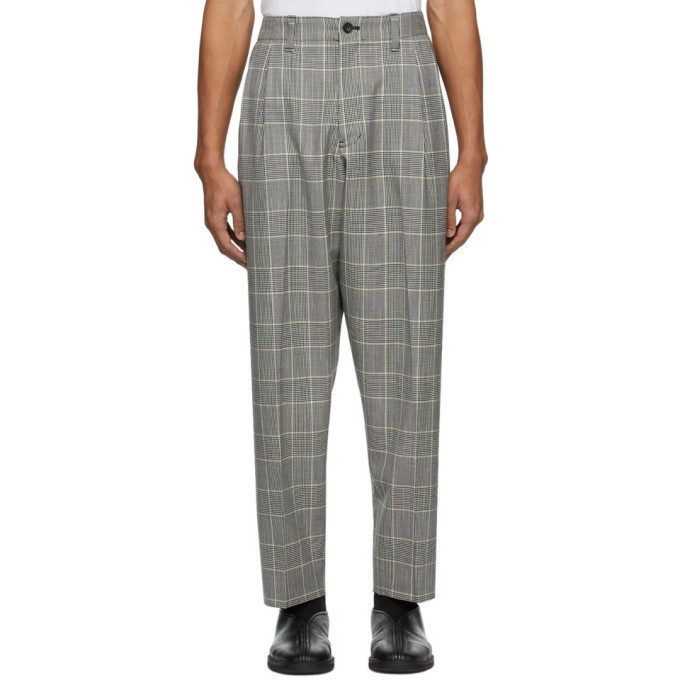 Photo: Blue Blue Japan Black and White Kasuri Wool Glen Check Trousers