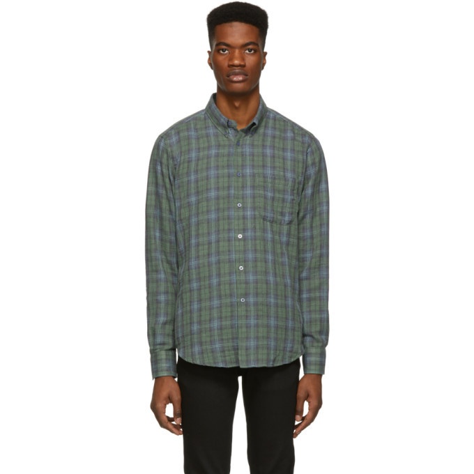 Photo: Naked and Famous Denim Green and Blue Plaid Double Cloth Easy Shirt