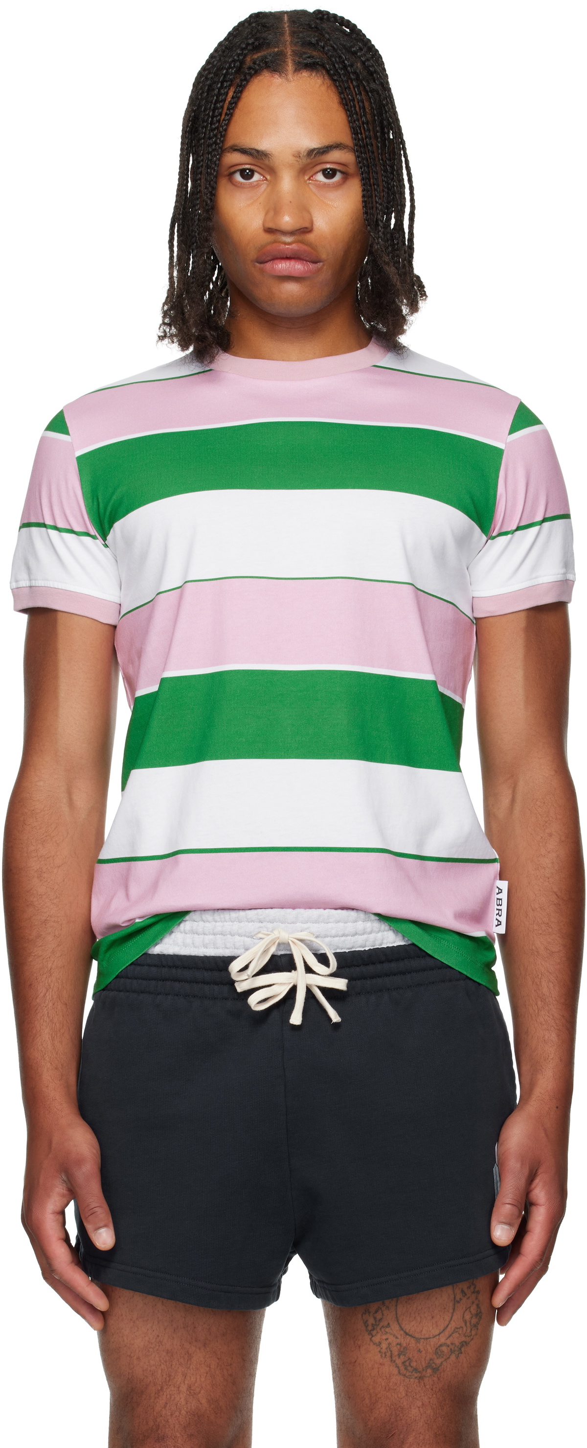 ABRA SSENSE Exclusive Green & Pink Striped T-Shirt