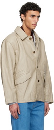 RECTO Beige Vintage Washing Leather Chore Jacket