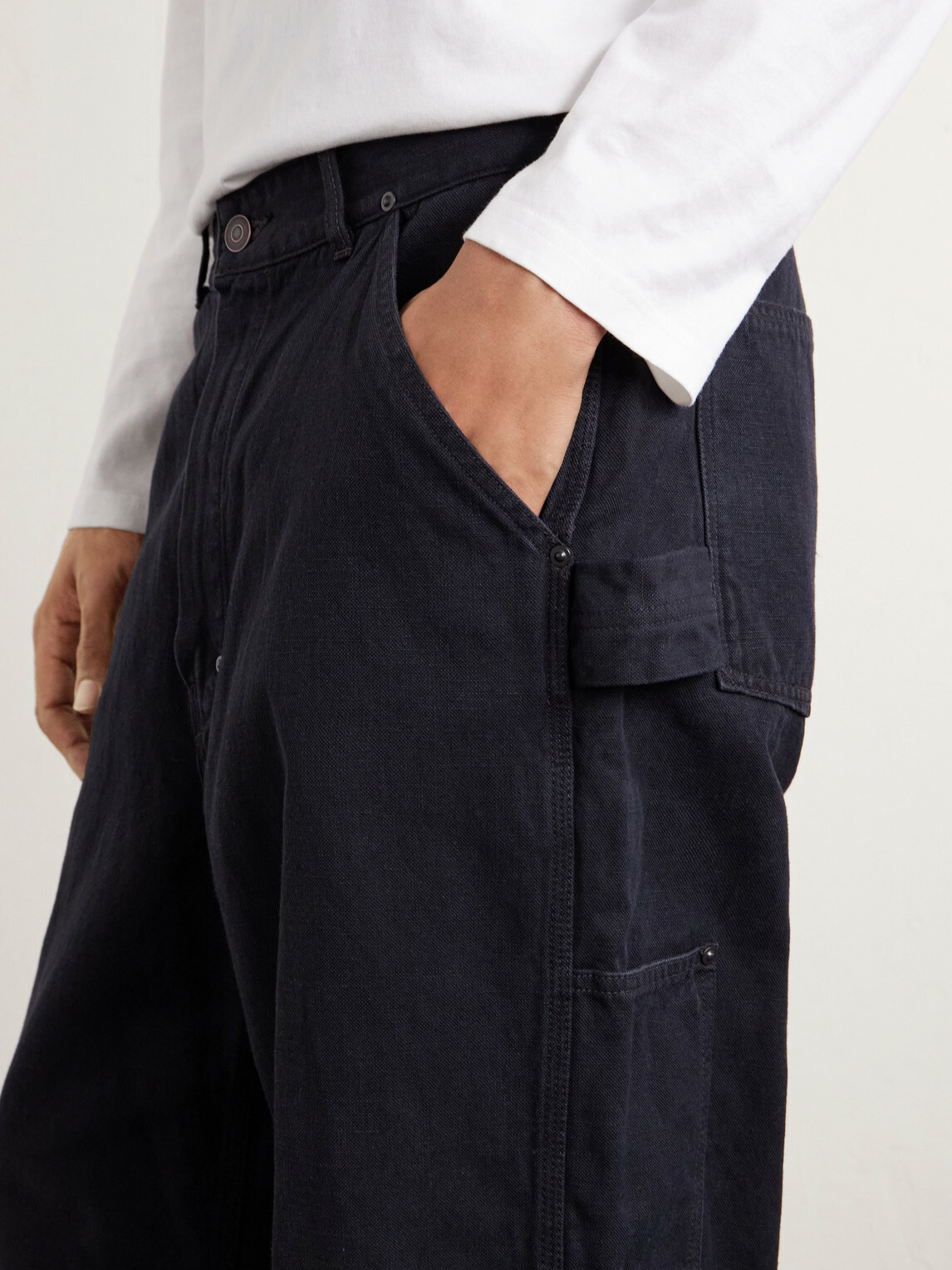 A.PRESSE - Vintage Wide-Leg Cotton, Hemp and Silk-Blend Canvas Trousers - Black