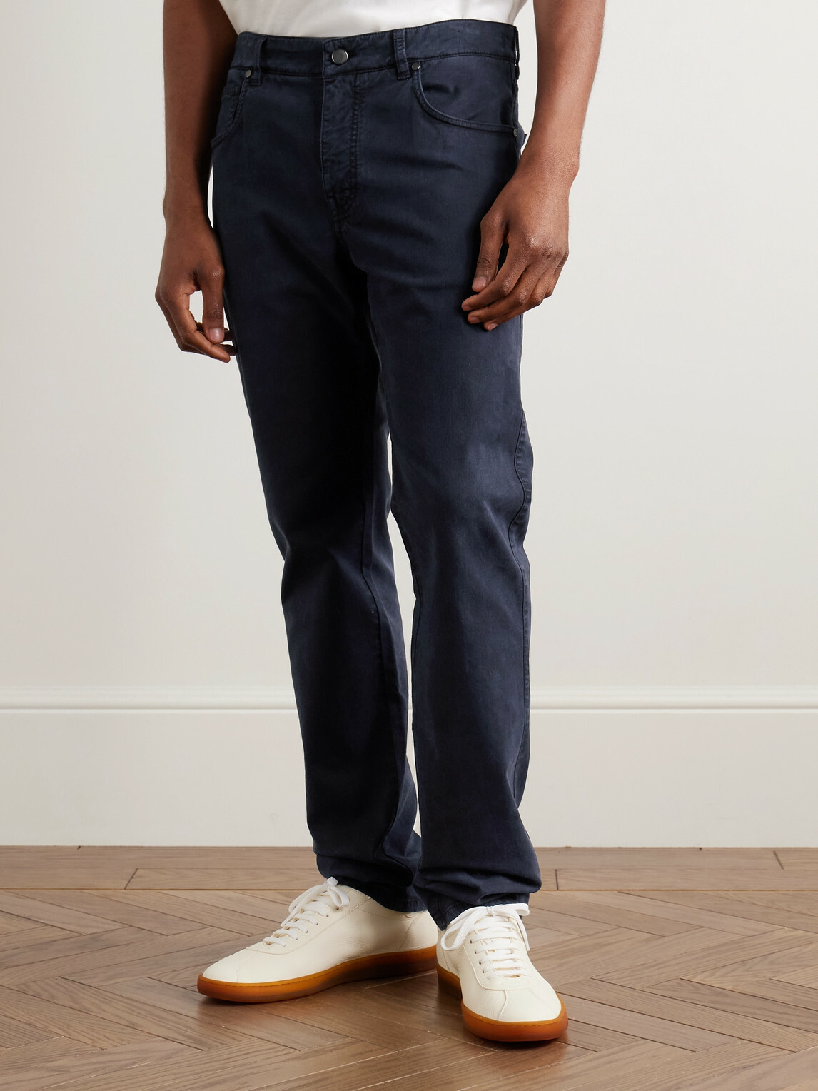 Purdey - Slim-Fit Straight-Leg Cotton-Blend Twill Trousers - Blue