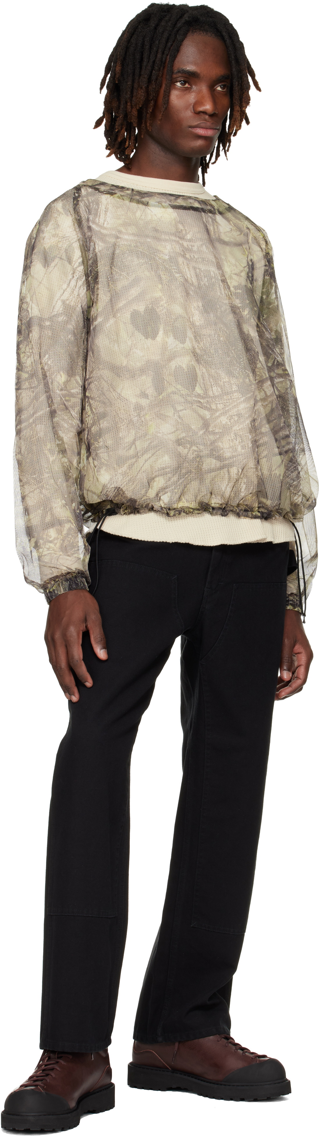 South2 West8 Black Double Knee Painter Trousers