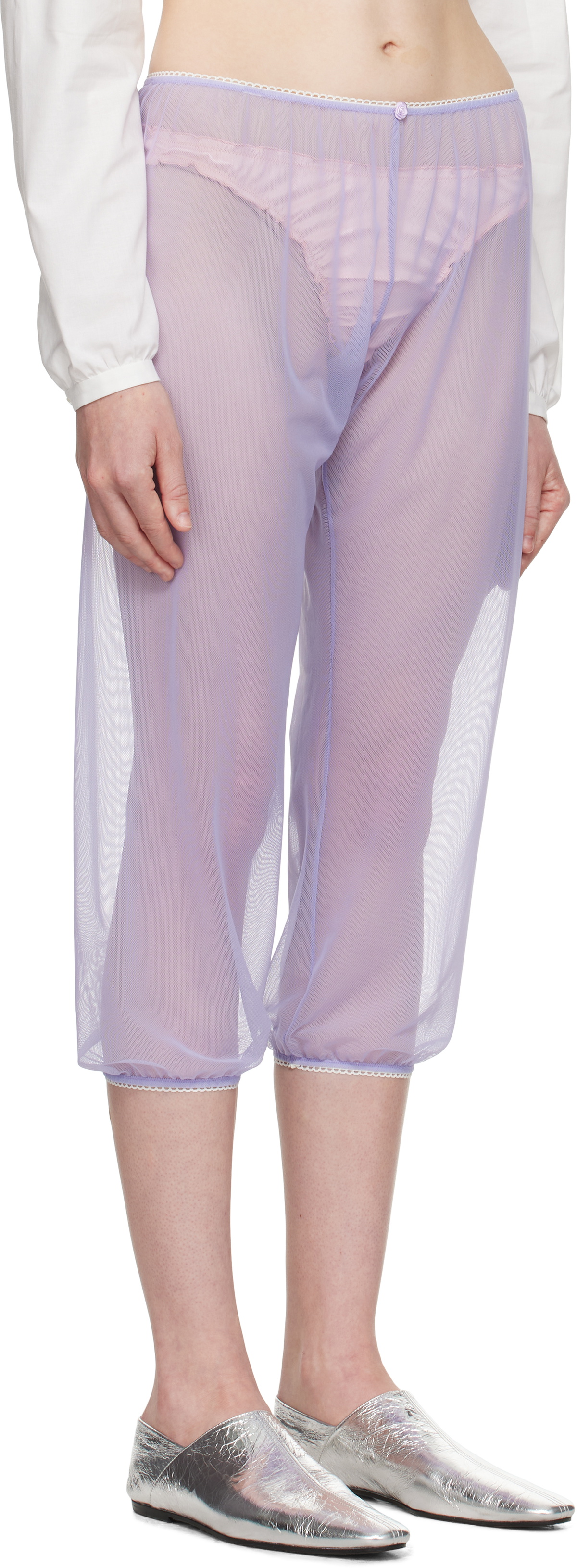 COLLEEN ALLEN Purple Stretch Tulle Sleep Capri Trousers