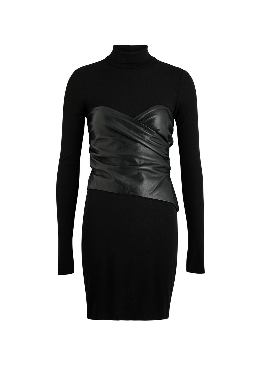 Nanushka Noleny Fine-knit and Faux Leather Mini Dress Black Nanushka
