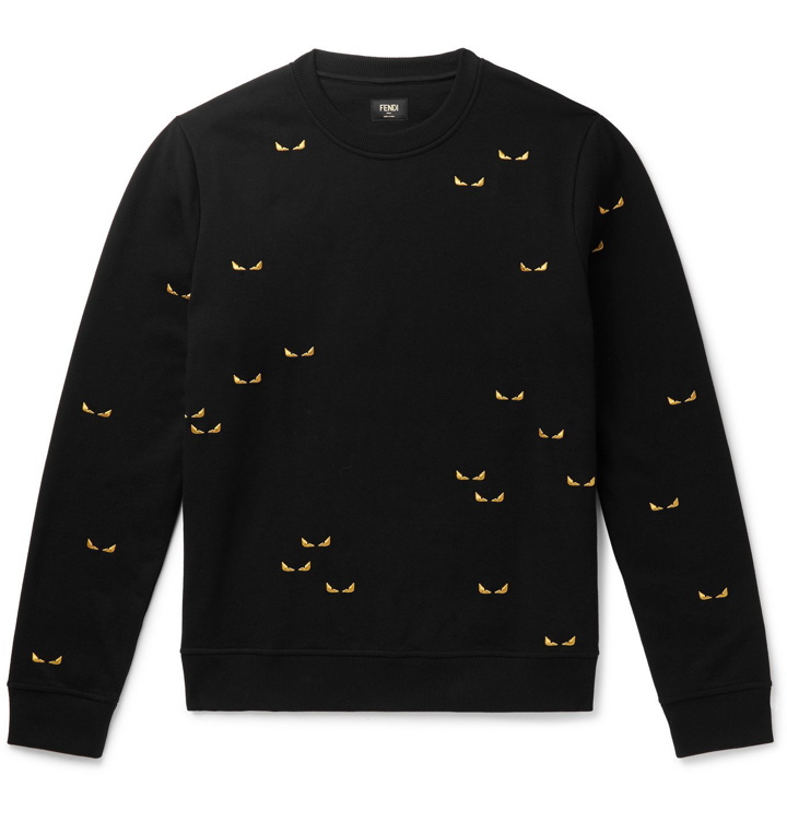 Photo: Fendi - Peekaboo Embroidered Cotton-Jersey Sweatshirt - Black