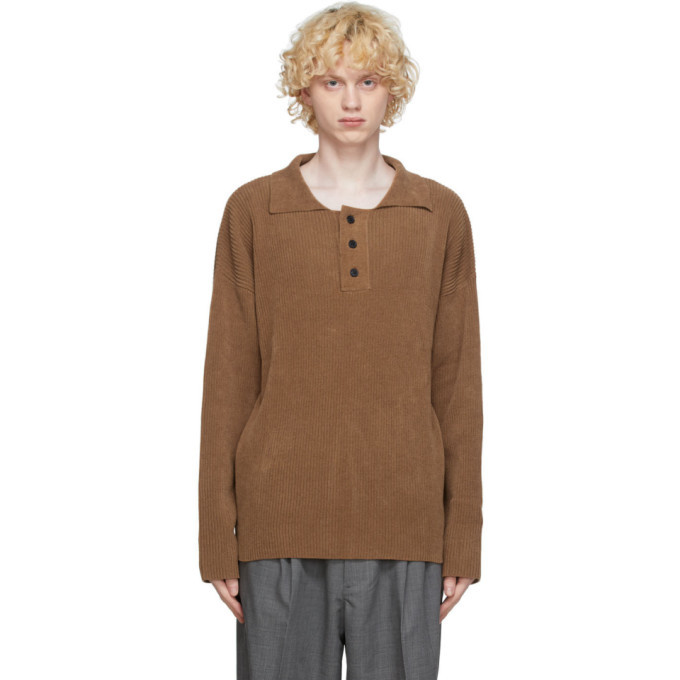 mfpen Brown Knit Long Sleeve Polo