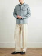 Zegna - Leather-Trimmed Woven Overshirt - Blue