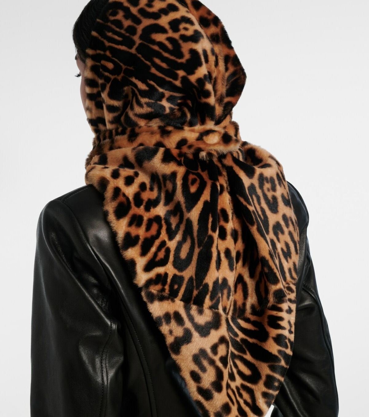 Nour Hammour Foulard leopard-print shearling scarf