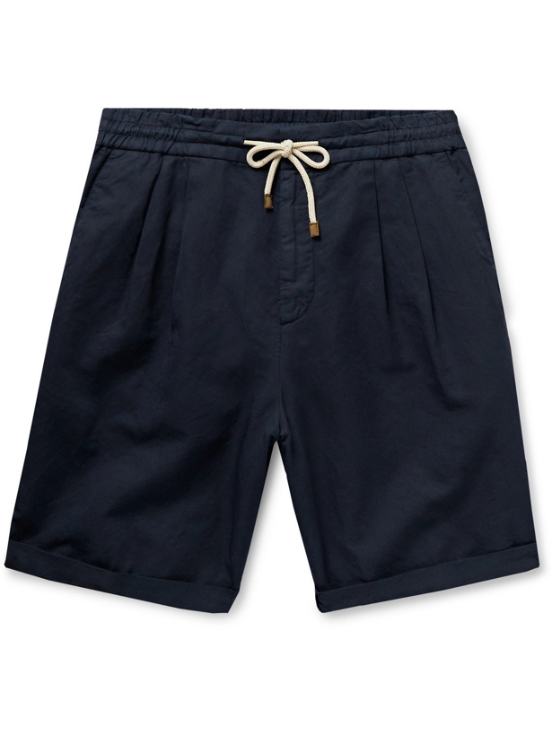 Photo: BRUNELLO CUCINELLI - Wide-Leg Linen and Cotton-Blend Drawstring Bermuda Shorts - Blue