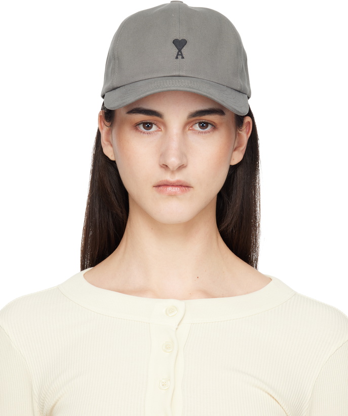 Photo: AMI Paris Gray Cotton Ami de Coeur Embroidery Cap