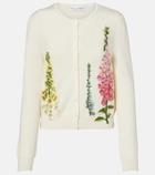 Oscar de la Renta Foxgloves embroidered virgin wool cardigan