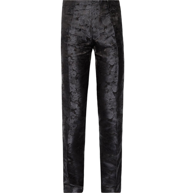Photo: Dolce & Gabbana - Slim-Fit Silk-Jacquard Trousers - Men - Black