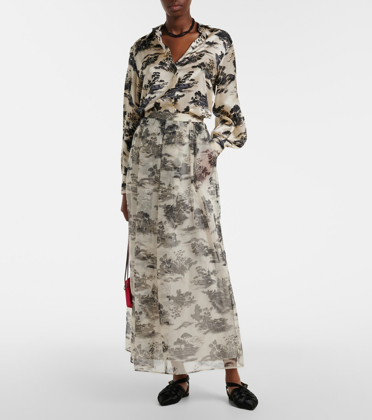 Max Mara Elegante Sabbia printed silk organza maxi skirt