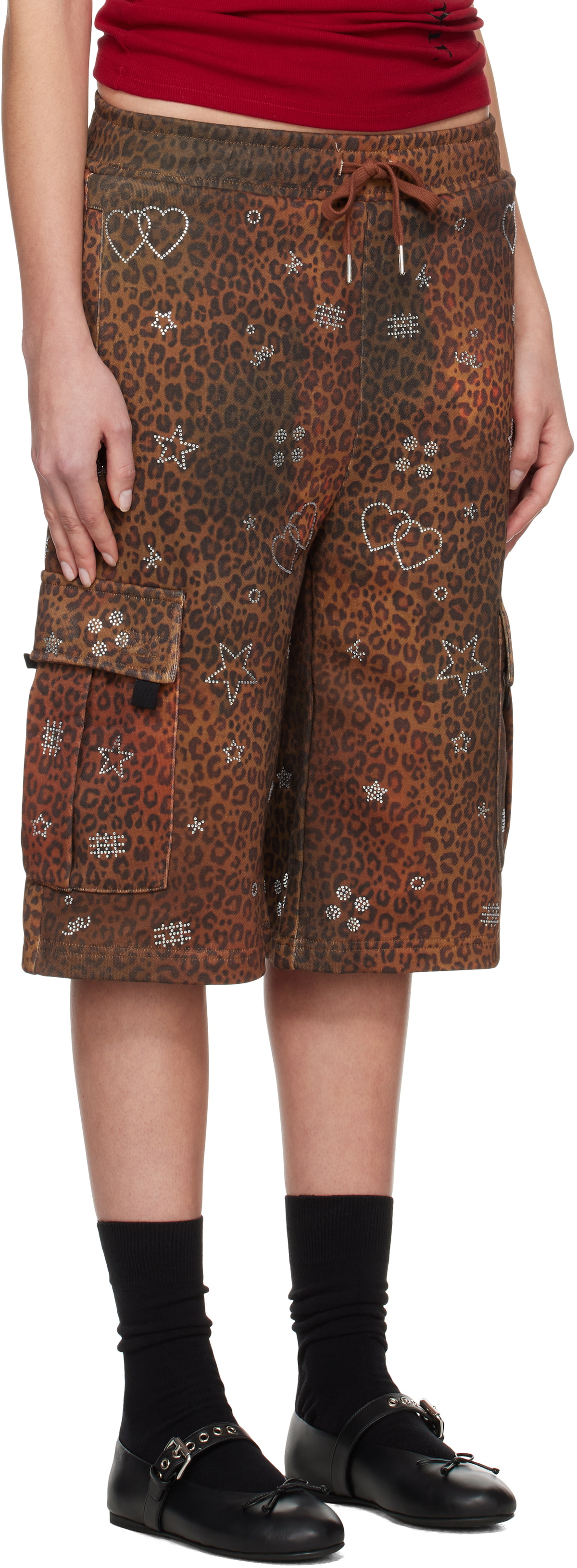 Praying SSENSE Exclusive Brown Leopard Rhinestone Cargo Shorts