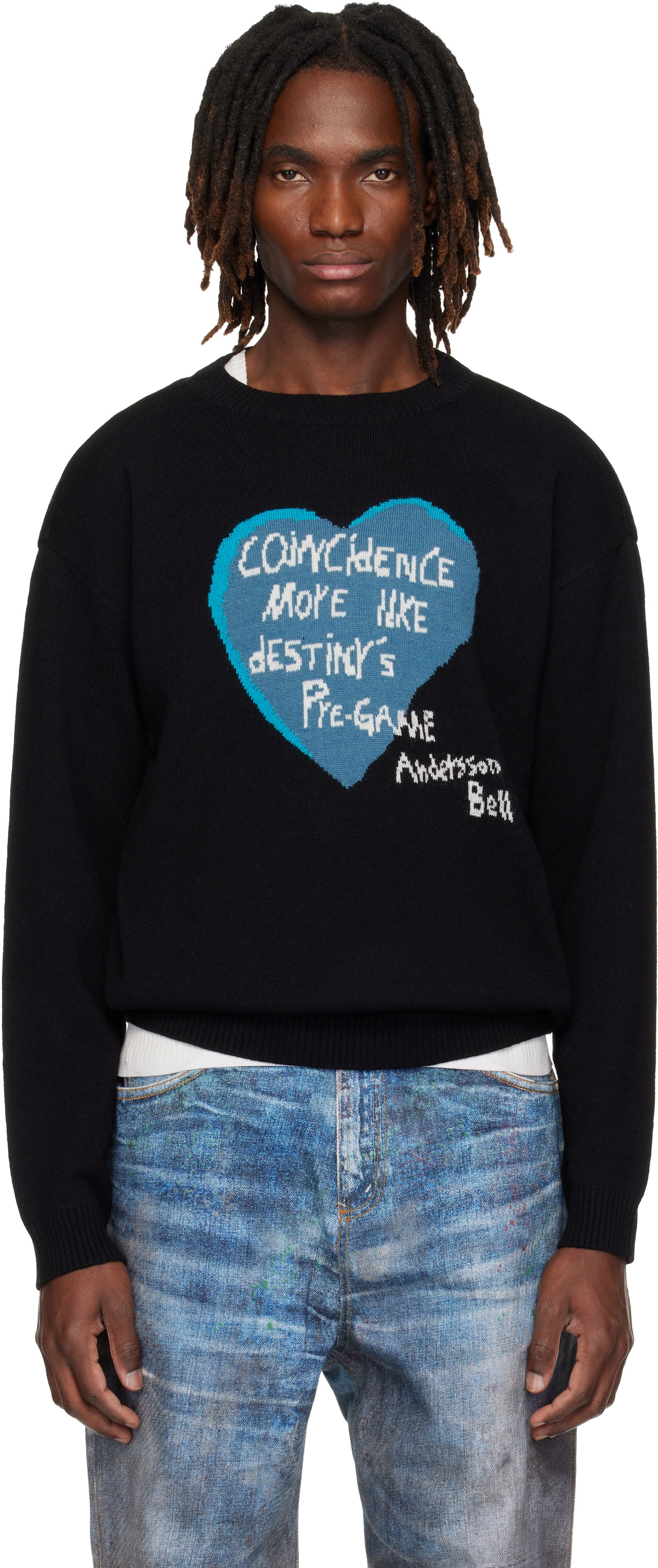 Andersson Bell Black Heart Message Crew-Neck Sweater