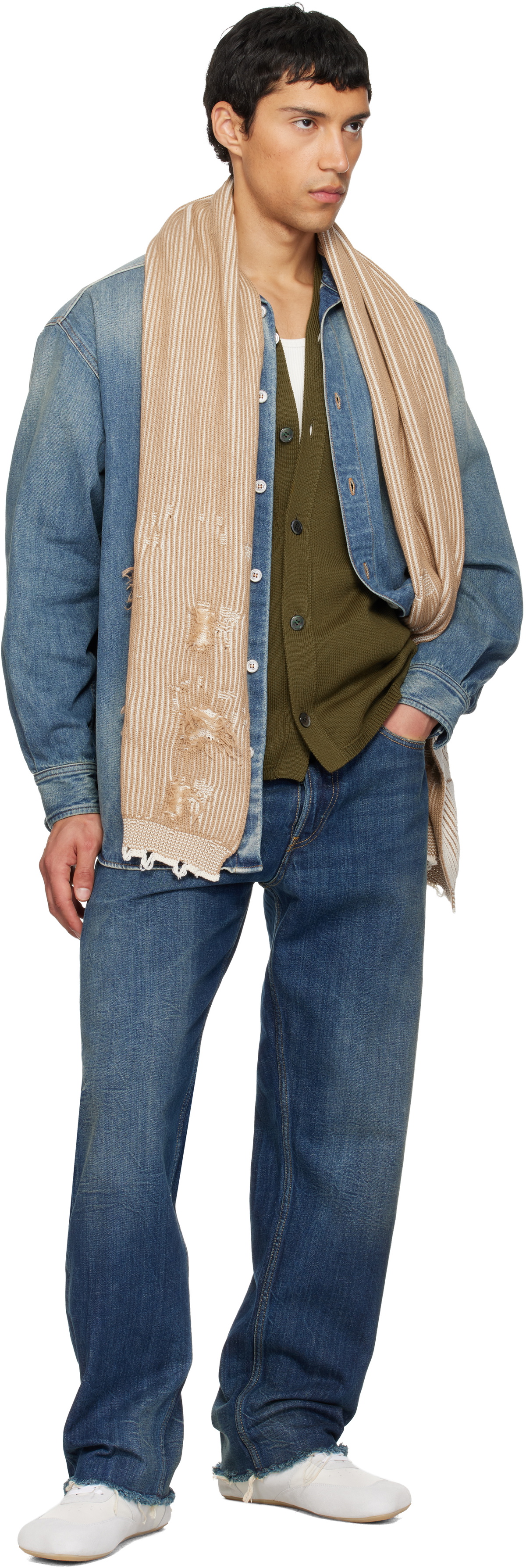 MM6 Maison Margiela Tan & White Amended Optical Ribs Scarf