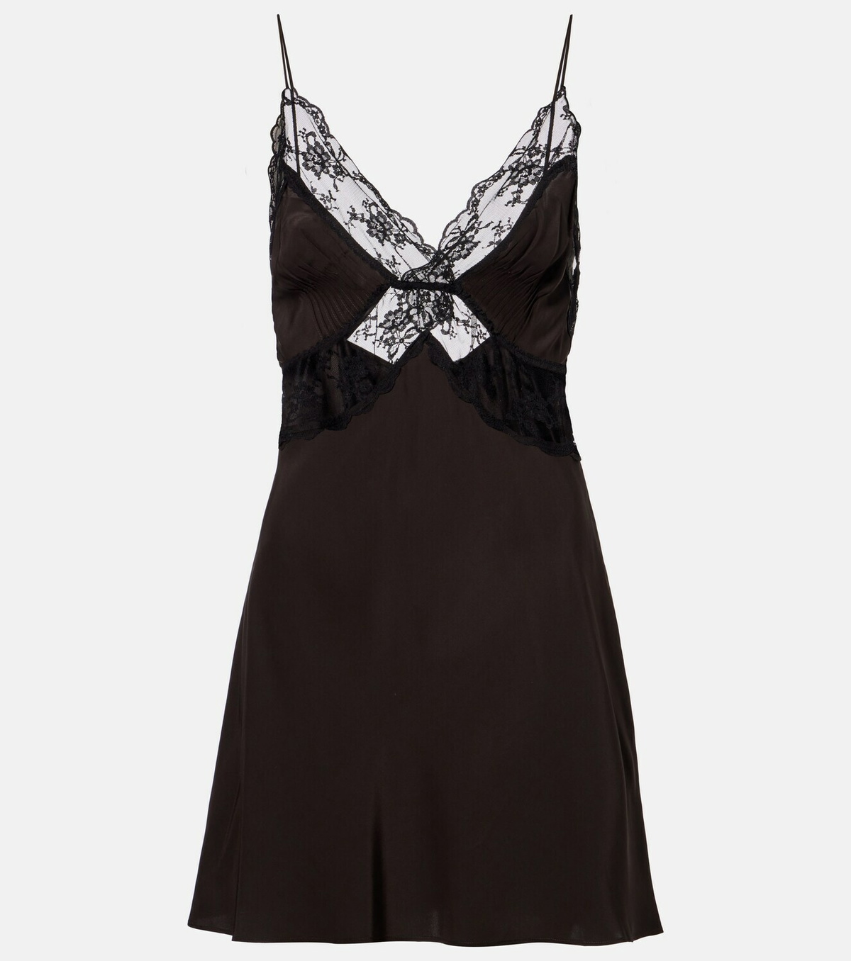 SIR Lace-trimmed silk minidress