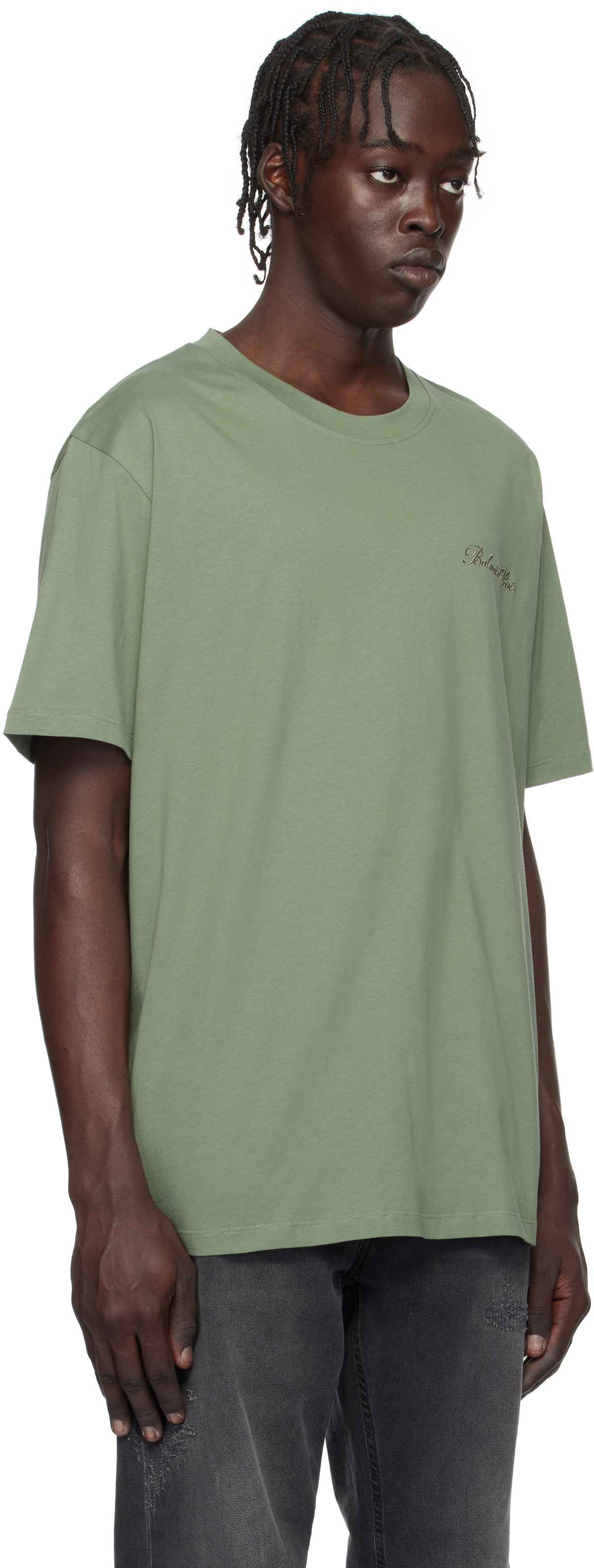 Balmain Green Loose 'Balmain' Signature Embroidery T-shirt Balmain