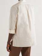 UMIT BENAN B - Nehru-Collar Cotton and Silk-Blend Poplin Half-Placket Shirt - Neutrals