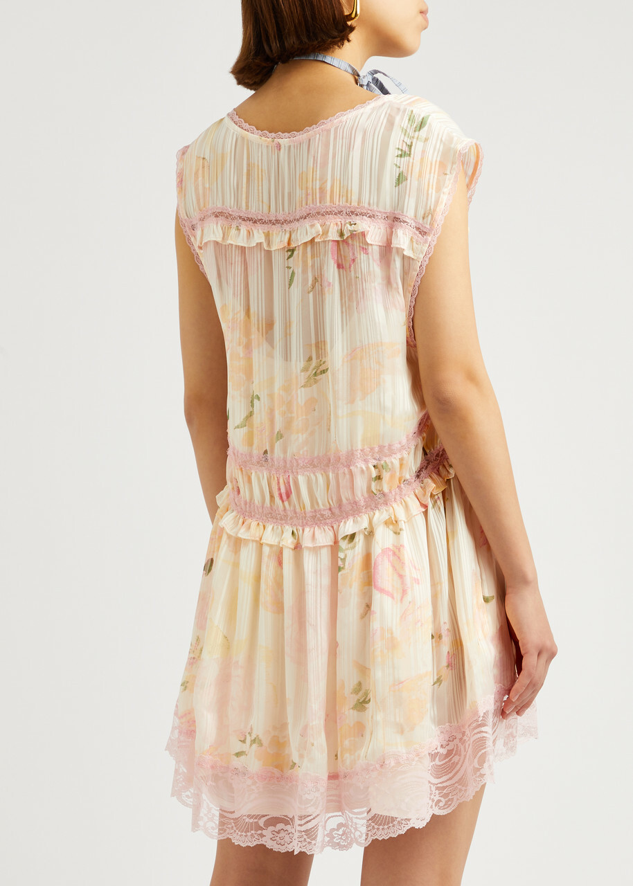 Free People Spring Fling Printed Chiffon Mini Dress Pink