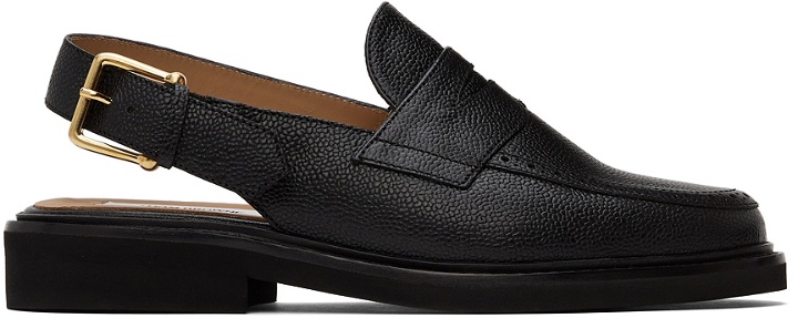 Photo: Thom Browne Black Slingback Micro Sole Penny Loafers