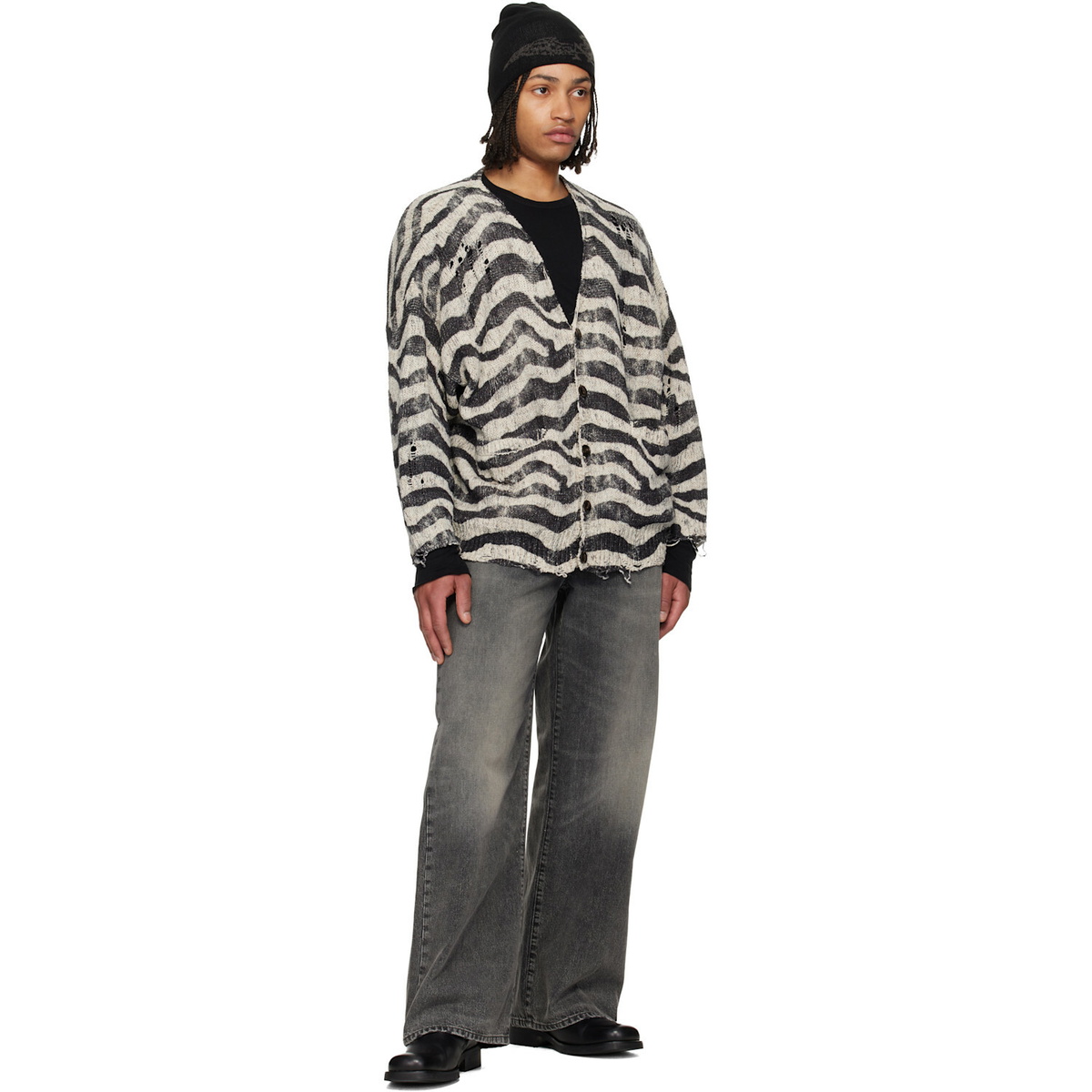 R13 Black & White Printed Oversized Cardigan