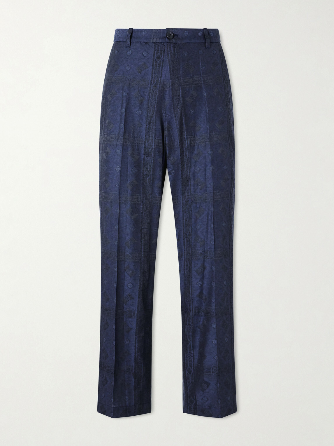 Blue Blue Japan - Straight-Leg Cotton-Blend Jacquard Trousers - Blue