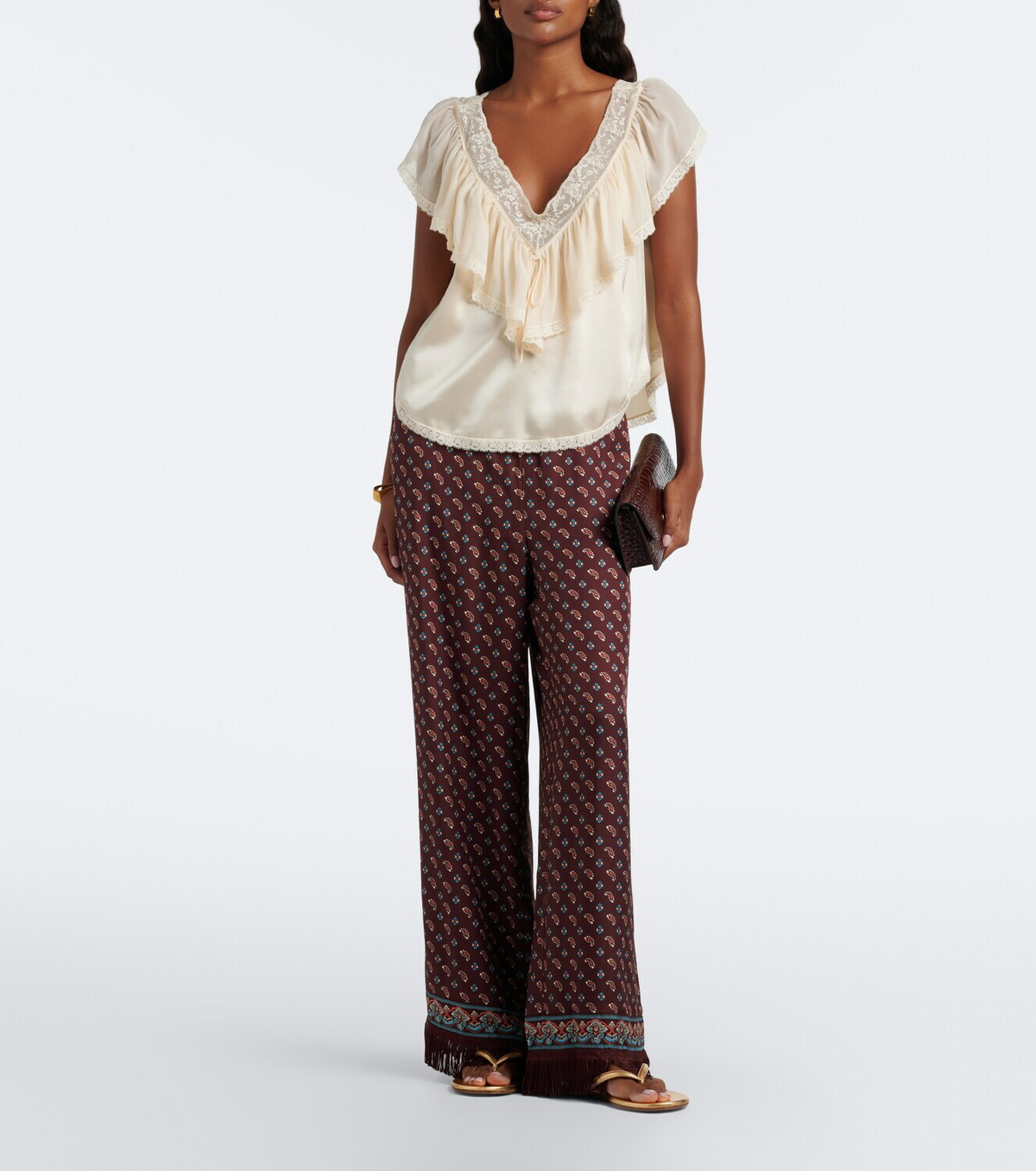 Dôen Yadira lace-trimmed ruffled silk blouse