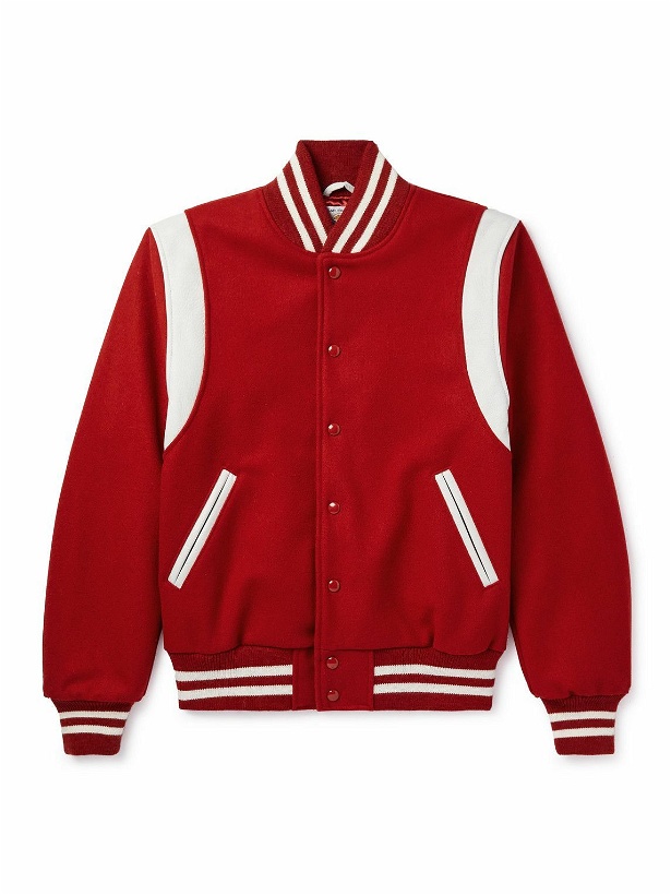 Photo: Golden Bear - The Hayes Leather-Trimmed Wool-Blend Varsity Jacket - Red