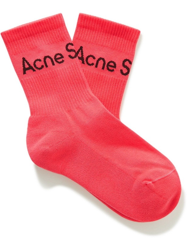 Photo: Acne Studios - Logo-Jacquard Stretch Cotton-Blend Socks - Pink