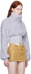 Nodress Blue Cropped Faux-Fur Jacket