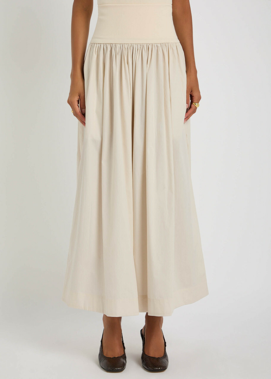 Esse Studios Pleated Cotton-poplin Maxi Skirt Cream