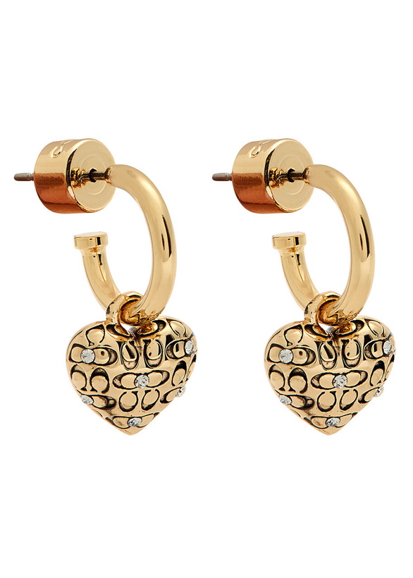 Photo: Coach Quilted Heart Hoop Earrings - Gold - One Size