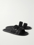 BODE - Leather-Trimmed Woven Raffia Slides - Black