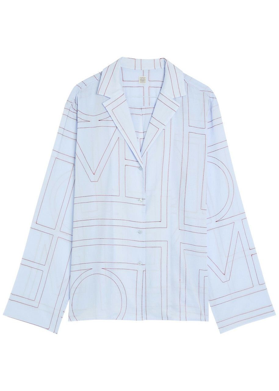 Toteme Logo-monogrammed Cotton-blend Pyjama Shirt Light Blue