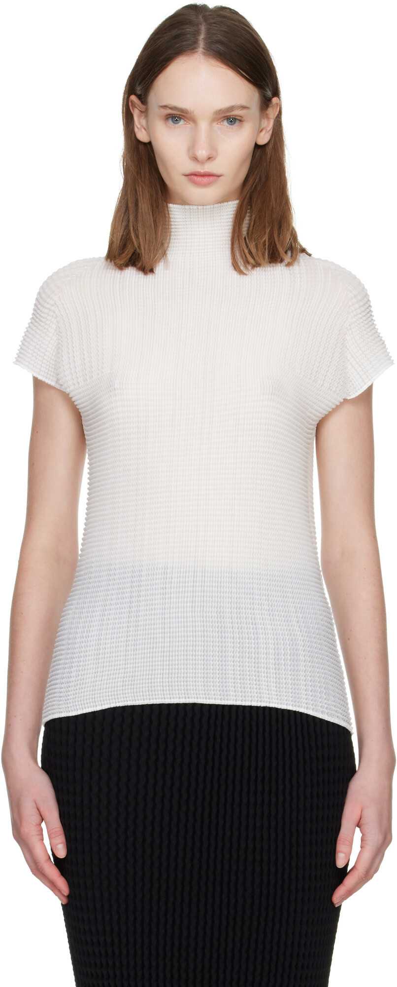 ISSEY MIYAKE White Wooly Pleats Top
