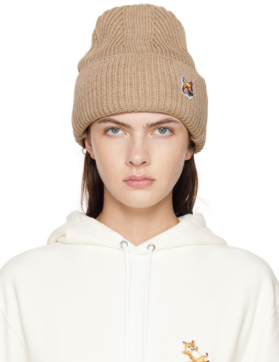 Maison Kitsune Navy Ribbed Tricolor Fox Patch Beanie Maison Kitsune