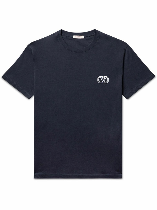 Photo: Valentino Garavani - Logo-Embroidered Cotton-Jersey T-Shirt - Blue