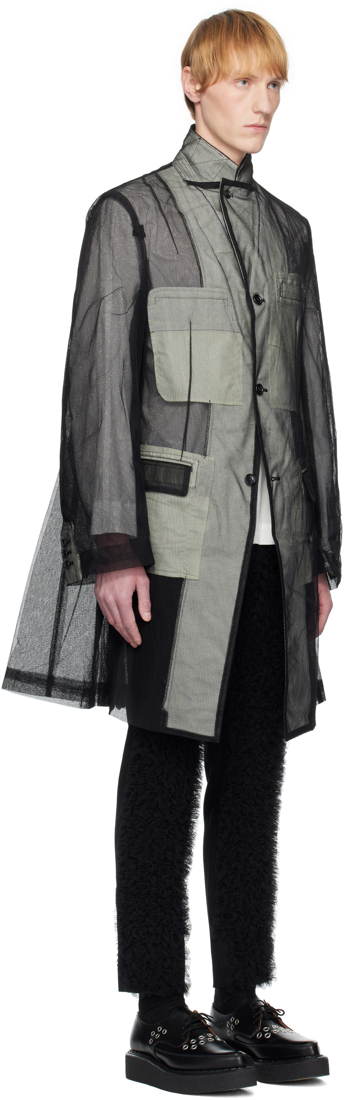 Comme des Garçons Homme Plus Black Nylon Tulle Long Blazer