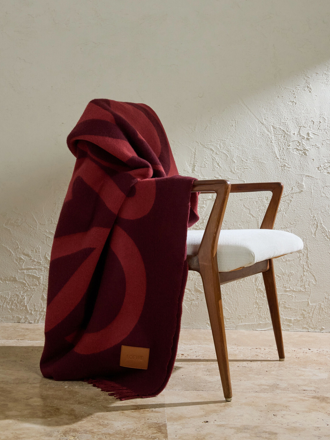 LOEWE - Anagram Leather-Appliquéd Fringed Logo-Jacquard Wool and Cashmere-Blend Blanket