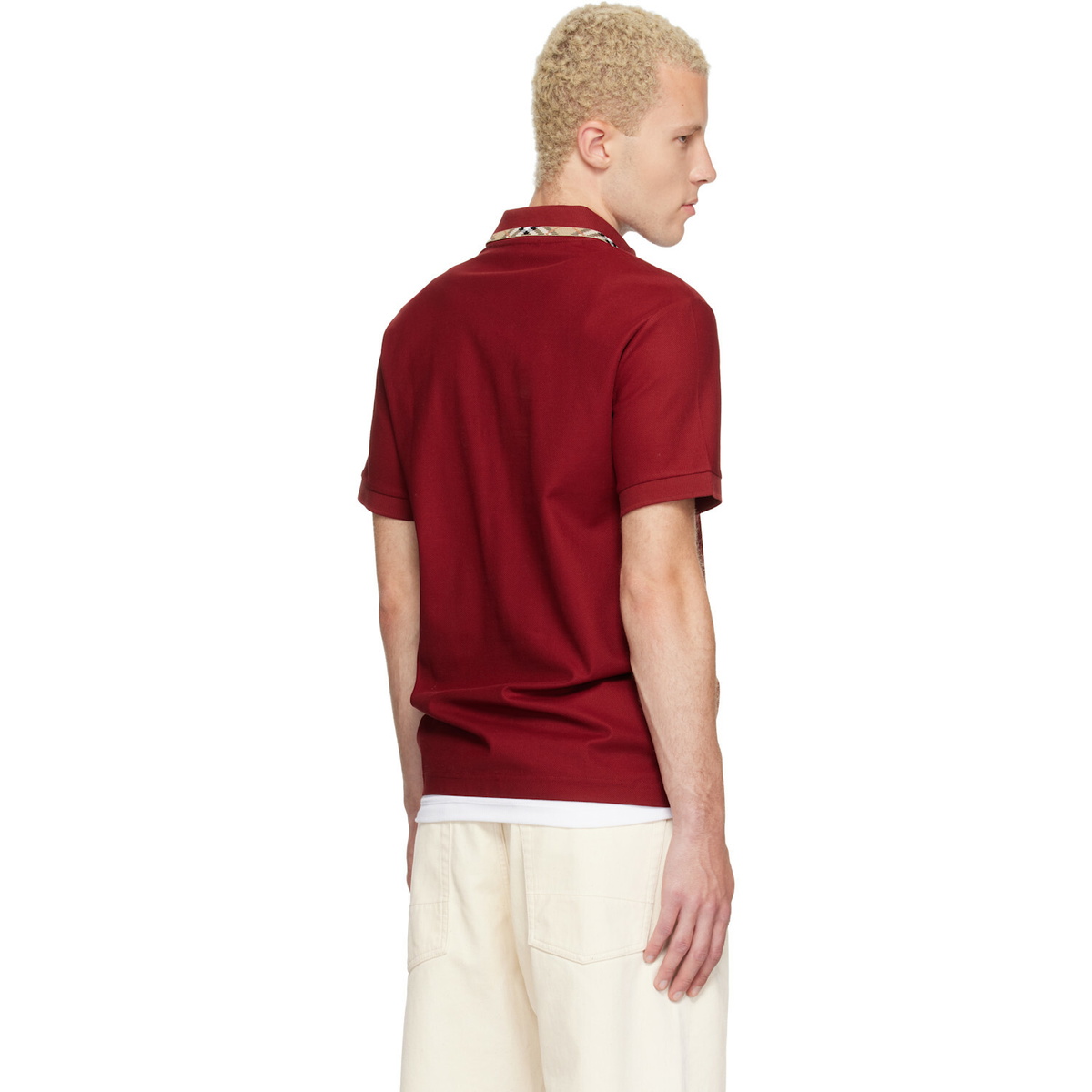 Burberry Red Check Trim Cotton Polo
